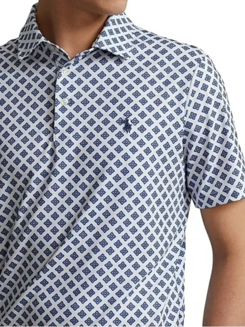 Polo Ralph Lauren Men's Blue/White Geometric Performance Golf Polo Shirt L